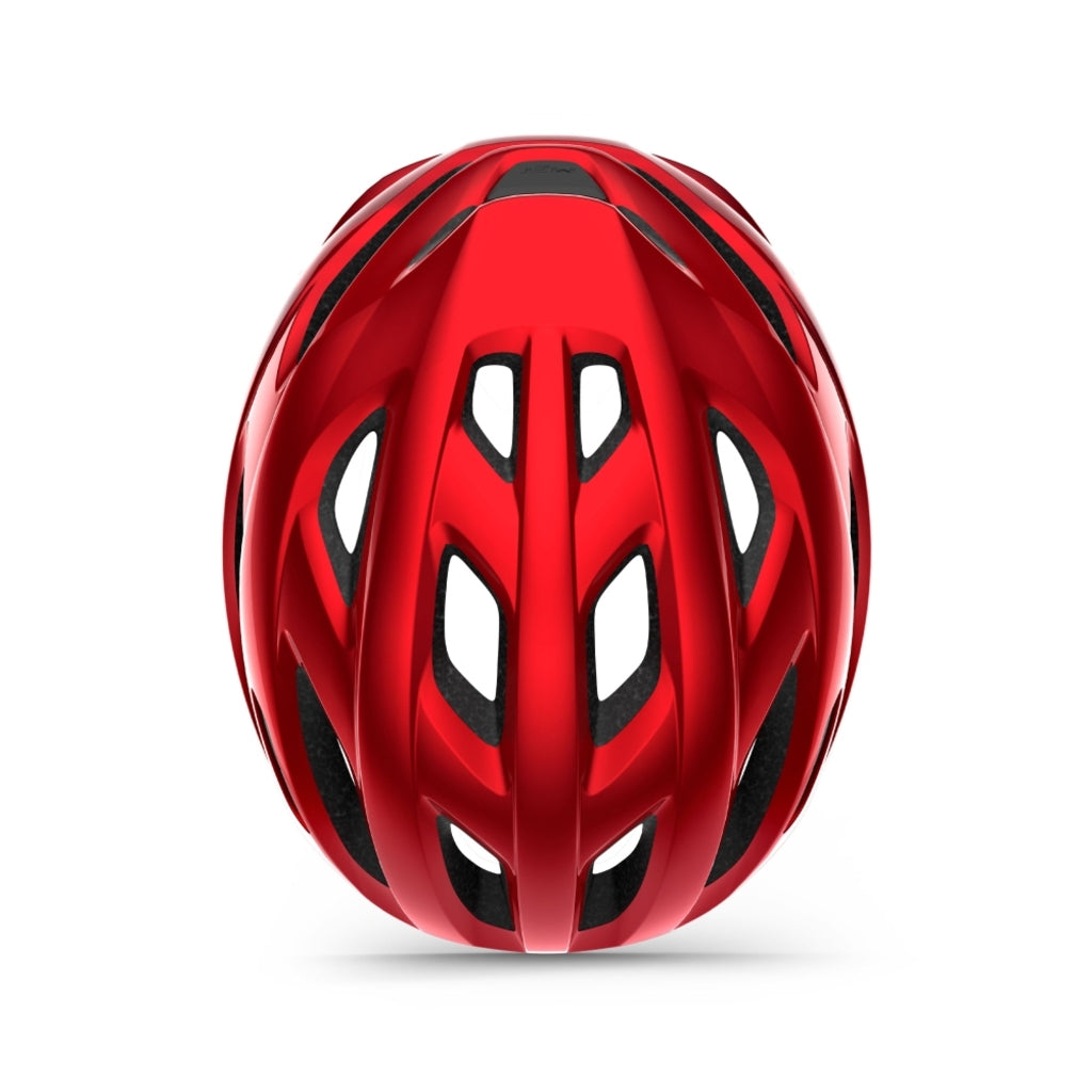 Racefietshelm MET Idolo met aerodynamisch ontwerp en ventilatiegaten, geschikt voor wielrenners.