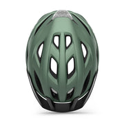 MET Crossover MTB helm met MIPS, zwart met grijze details, zichtbaar met ventilerende uitsparingen en verstelbare riempjes.