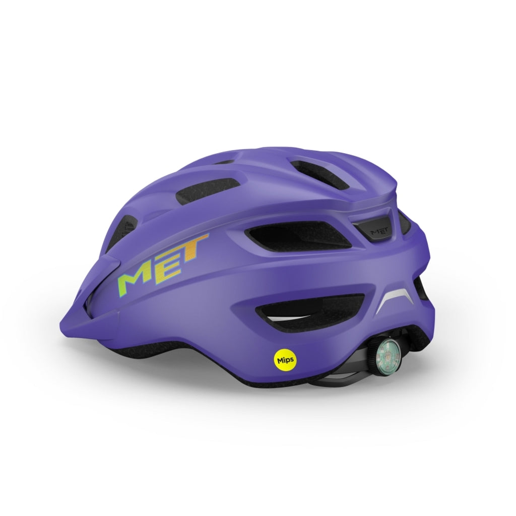 Kinderfietshelm MET Crackerjack met MIPS en LED-verlichting, blauw met ventilatiegaten en verstelbare riem voor kinderen.