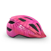 Kinderfietshelm MET Crackerjack met MIPS en LED-verlichting, roze met reflecterende details en ventilerende openingen.