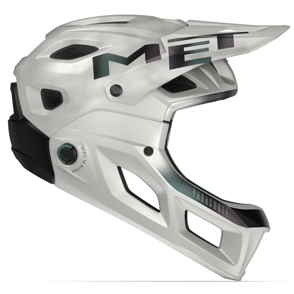Volledige MET Fietshelm Parachute MCR MIPS met ventilatieopeningen en verstelbare kinband, ontworpen voor maximale bescherming.
