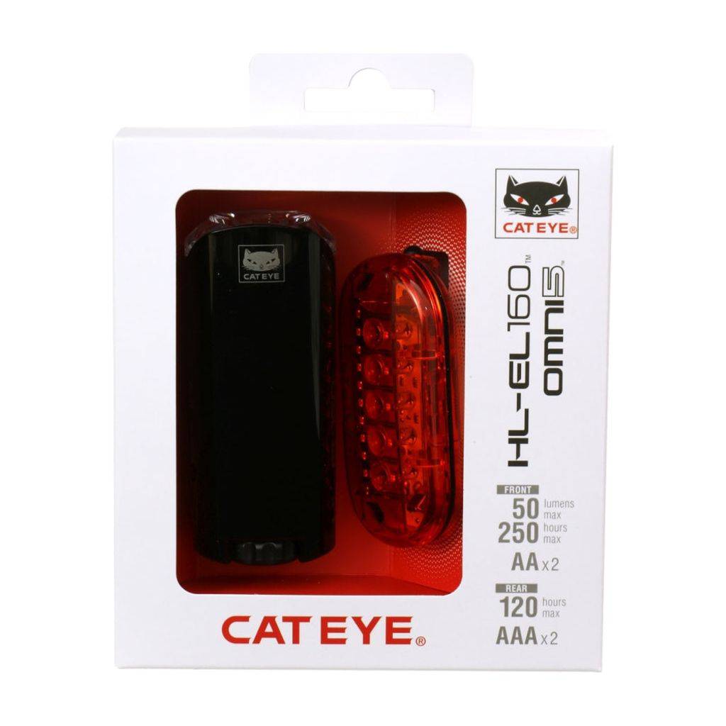 Lampset Cateye Hl-El160 + Omni 5 Tl-Ld155R Led Batterij - Le Coq Wielerartikelen