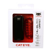 Cateye verlichtingsset met HL-EL160 koplamp en Omni 5 TL-LD155R achterlicht, inclusief AA-batterijen voor fietsveiligheid.