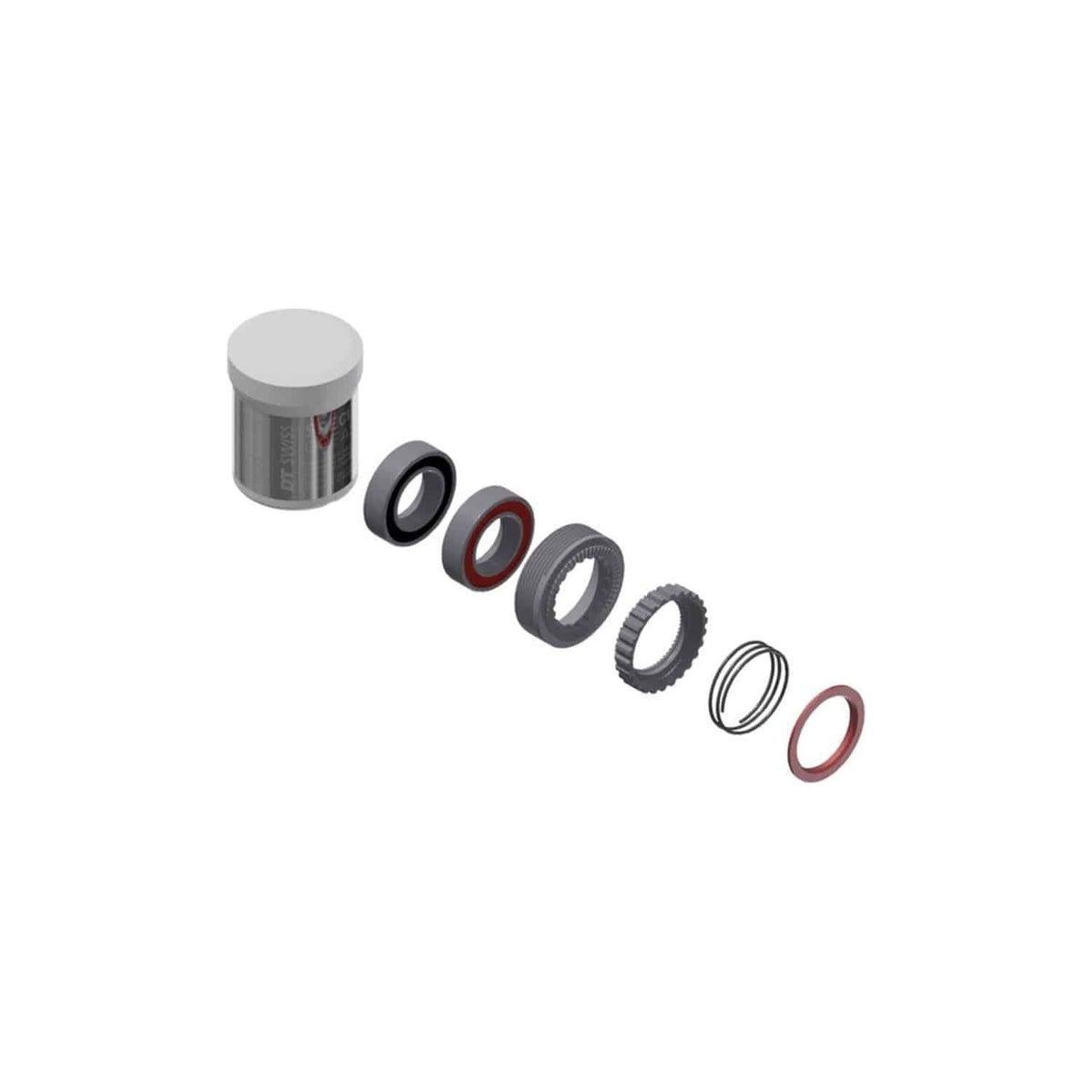 DT Swiss Naafd DT 240 servicekit met ratchet en M-lagers, inclusief 54T expansie, voor fietsnaafonderhoud.