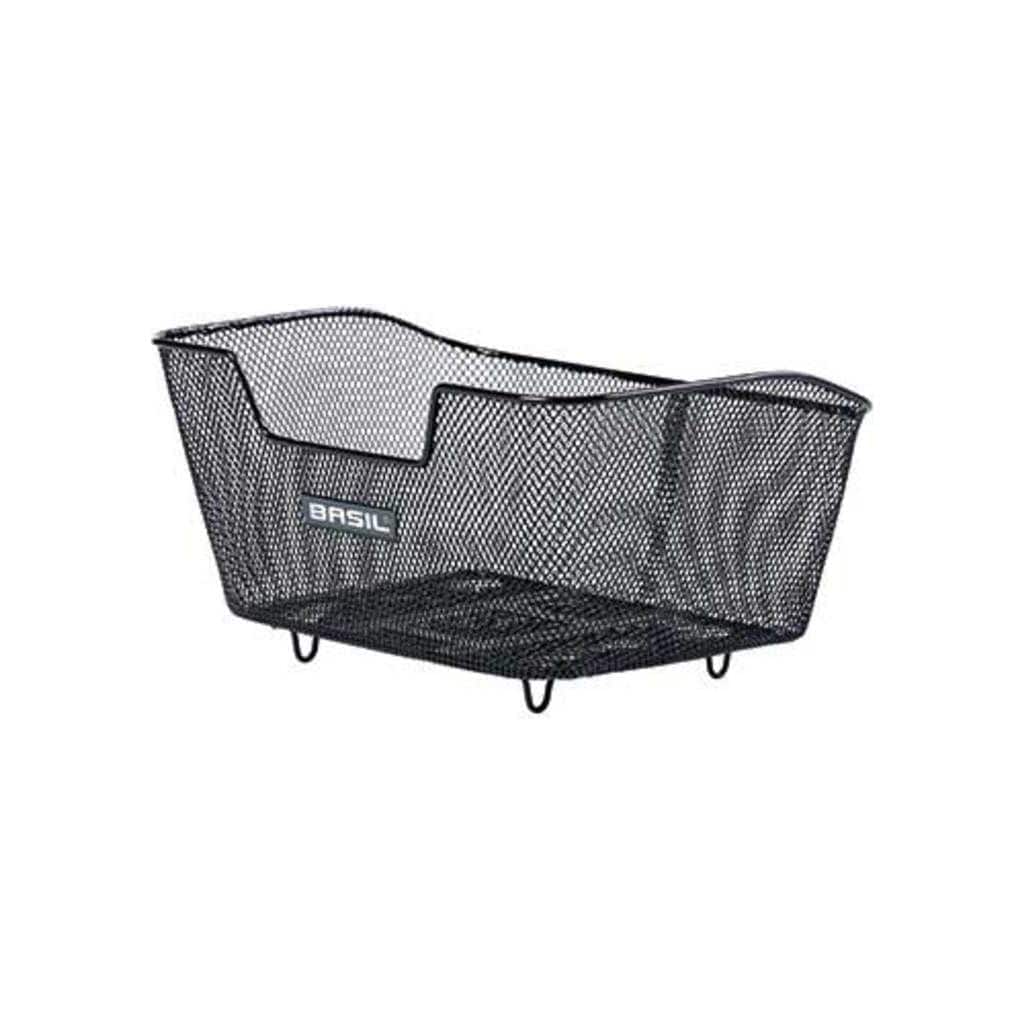 Zwarte Basil Base M WSL fietsmand voor bagagedrager, ruime en duurzame fietsoverdracht voor bagage of boodschappen.