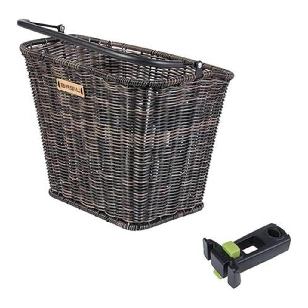 Basil Bremen rieten fietsmand 27x35x29 cm in bruin, geschikt voor stuurpen, met natuurlijk rieten look voor fietsaccessoires