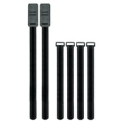Zwart SKS bidonhouder en adapter voor fietspomp accessoires, geschikt voor buishoeken 1,5-4,5 cm, geïnstalleerd op fiets.