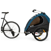 Burley Encore X 2-zits kinderfietskar met vering in Pacific Blue en zwart, geschikt voor comfortabel ouderschap.