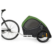 Burley hondenfietskar Tail Wagon in fern groen en zwart met 16-inch wielen, geschikt voor huisdieren, klaar voor gebruik.