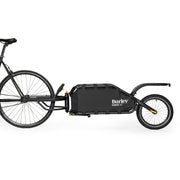 Burley Coho XC Transport zwart fietskarren met vering, geschikt voor het vervoeren van kinderzitjes en bagage op de fiets.