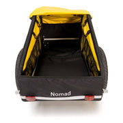 Inklapbare Burley Nomad transportkar voor fietsen, met ruimte tot 45 kg, zichtbaar met open frame en wielen.