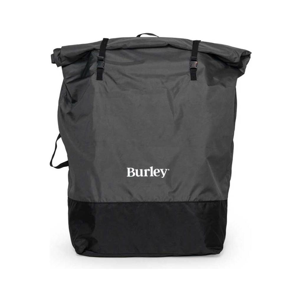 Grijze Burley My23 fietskar tas voor opvouwbare fietskar, zichtbaar met rits en verstelbare riemen.