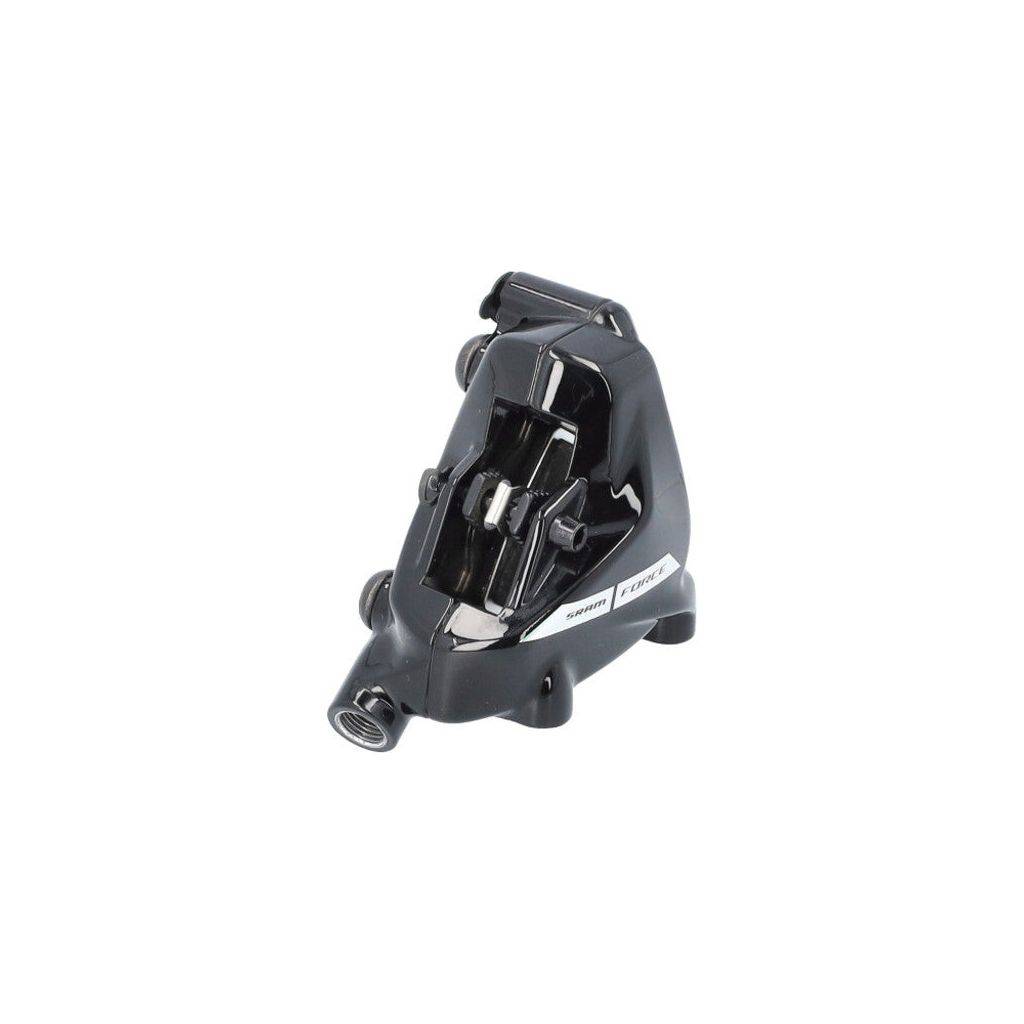 Sram Force AXS D2 remklauw voor schijfremmen, zwart met remkabel en montagebeugel zichtbaar in de afbeelding