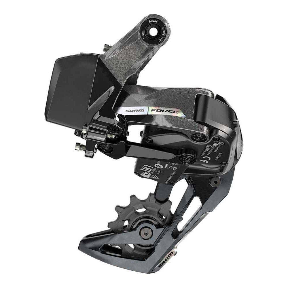 Sram Force Xplr Axs D2 achterderailleur met maximale cassettegrootte van 44T, zichtbaar op de fiets.