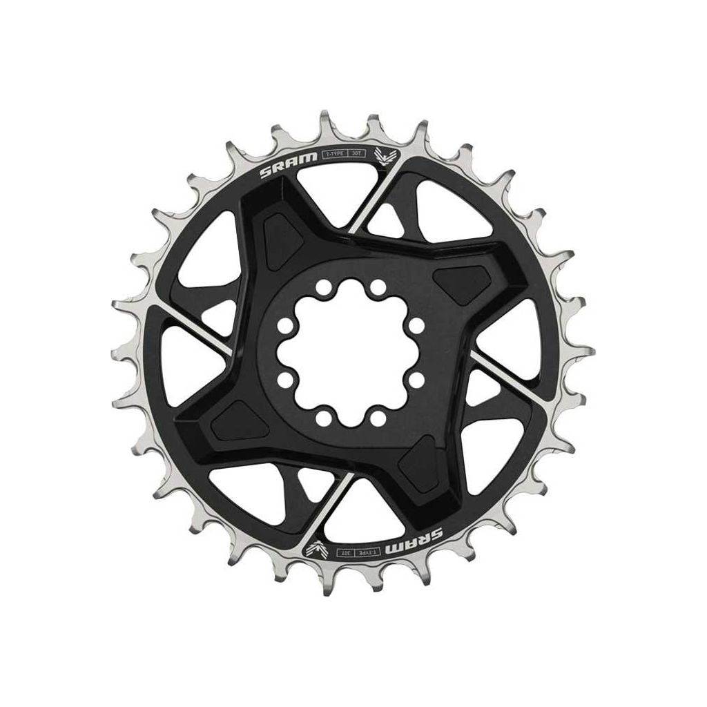 Zwart Sram X0 Eagle T kettingblad 12 snelheden, direct mount, 3 mm offset, voor mountainbike, zichtbaar met ketting en montagepunten.
