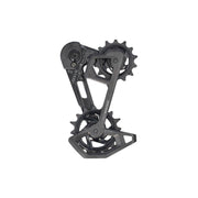 Sram Derailleur X0 Eagle AXS Cage Kit, close-up van de zwarte fietsversnellingsonderdelen en kettingspanners