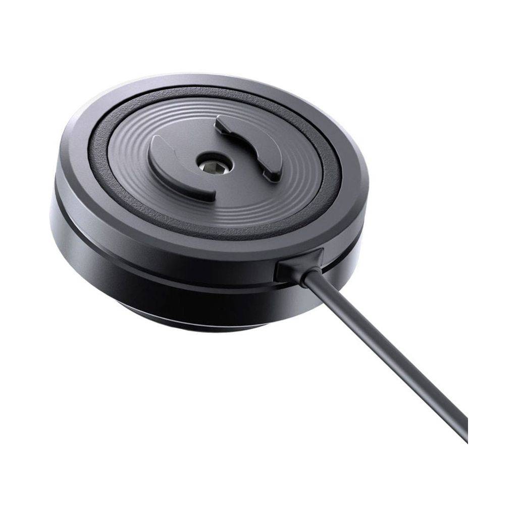 Zwarte SP Connect telefoonhouder met bevestiging en SPC+ oplaadmodule, vibratie voor fiets of auto, zichtbaar met montageonderdelen