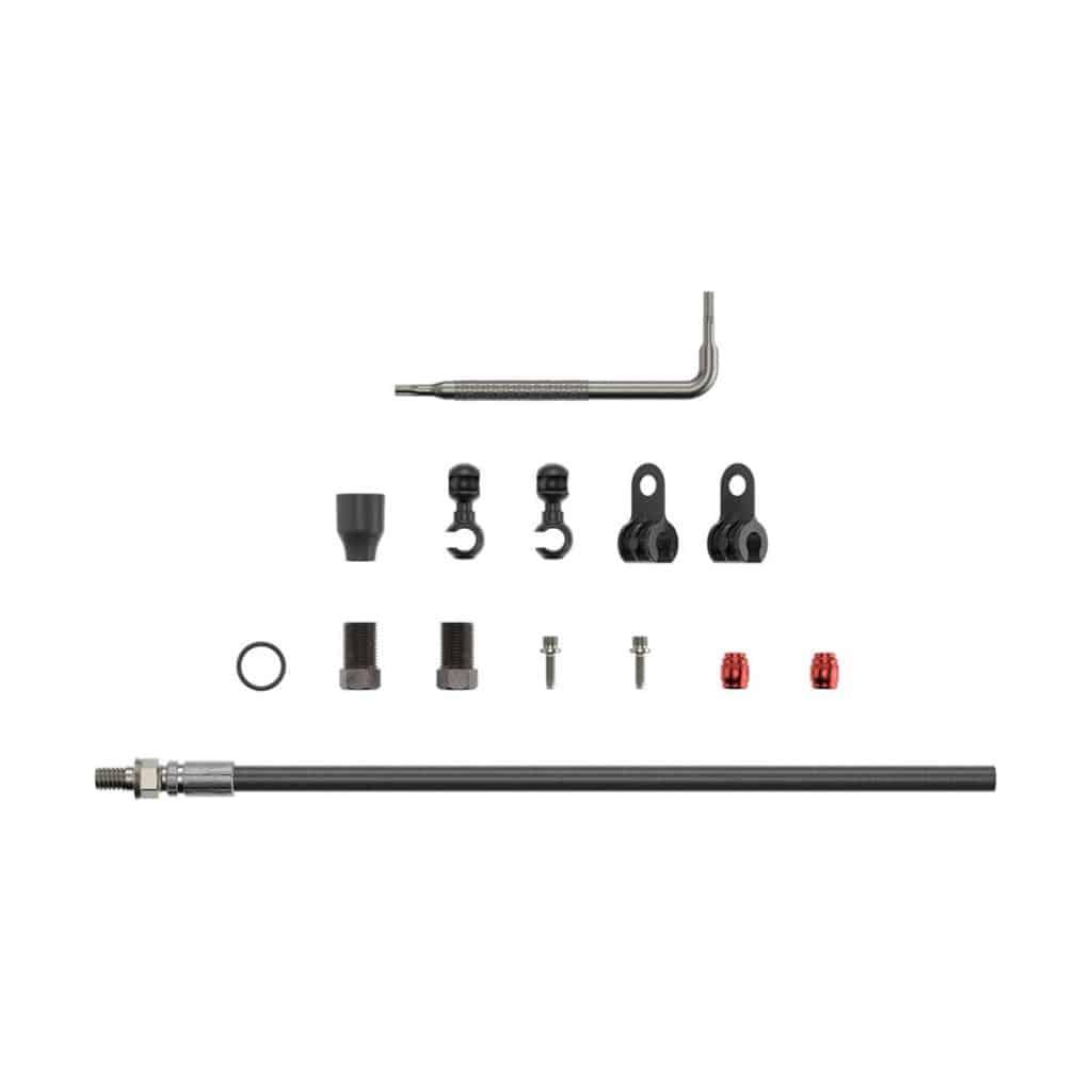 Zwart SRAM remkabelgeleidingset, 2000 mm, voor remd, zichtbaar met bevestigingsonderdelen en kabel.