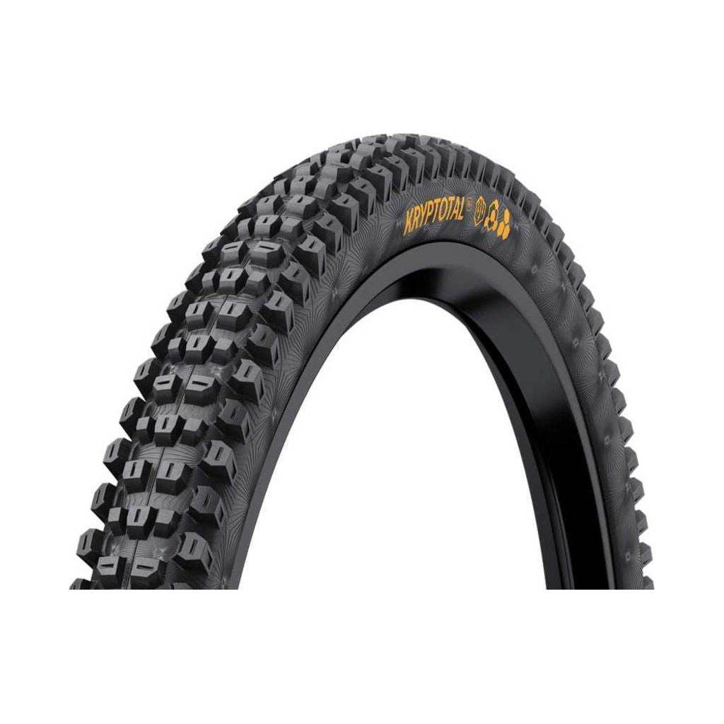 Zwarte 29-inch Continental Kryptotal F Enduro MTB buitenband met TLR Soft, geschikt voor 60-622 Vouwband, zichtbaar op de afbeelding.