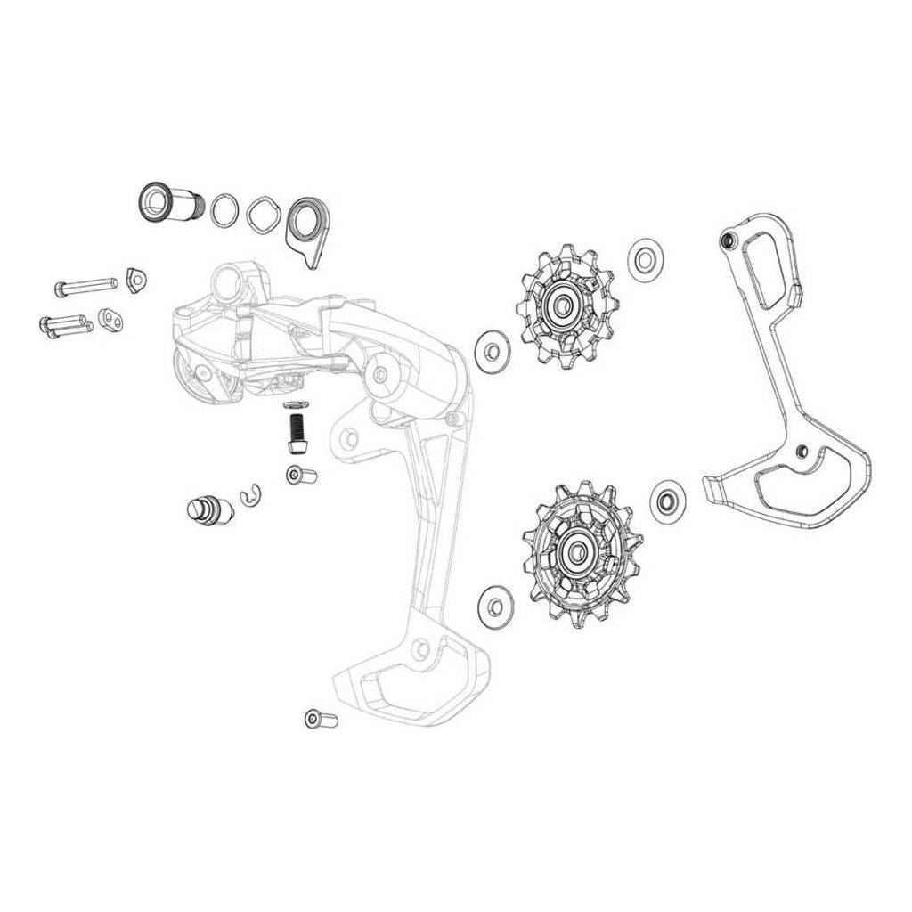 Zwart Sram Derailleur GX Eagle T AXS kooi voor mountainbikes, zichtbaar in close-up met kabel en schakelsysteem