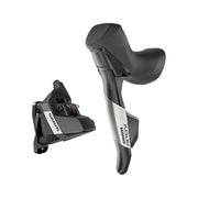 Zwarte Sram Apex AXS D1 12V hydraulische schakelhendels voor disc en flat mount, geschikt voor 12-speed mountainbikes.