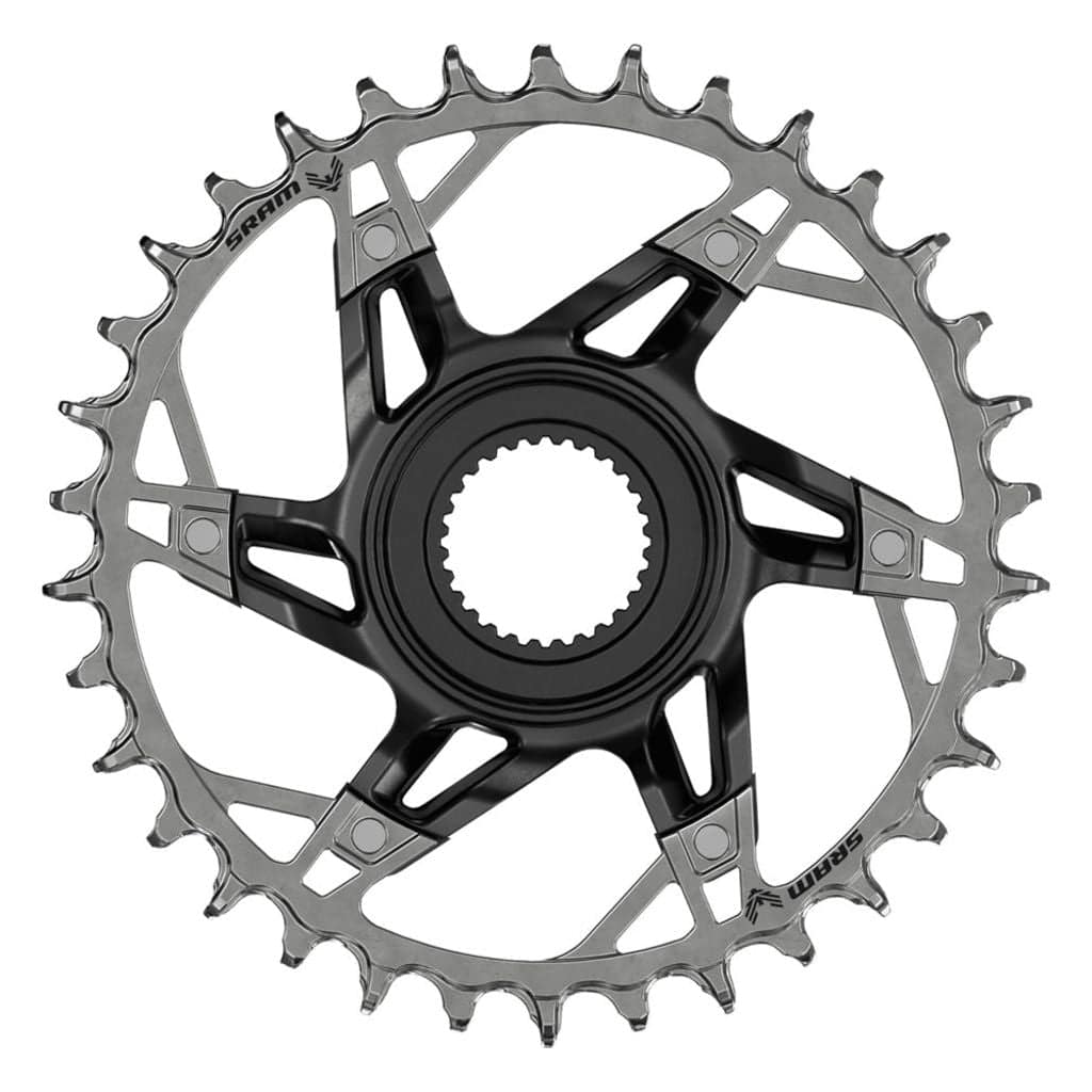 Zwart/zilveren Sram Xx Eagle T D1 12-speed kettingblad van aluminium met 36 tanden, geschikt voor Bosch Gen4 e-bike.