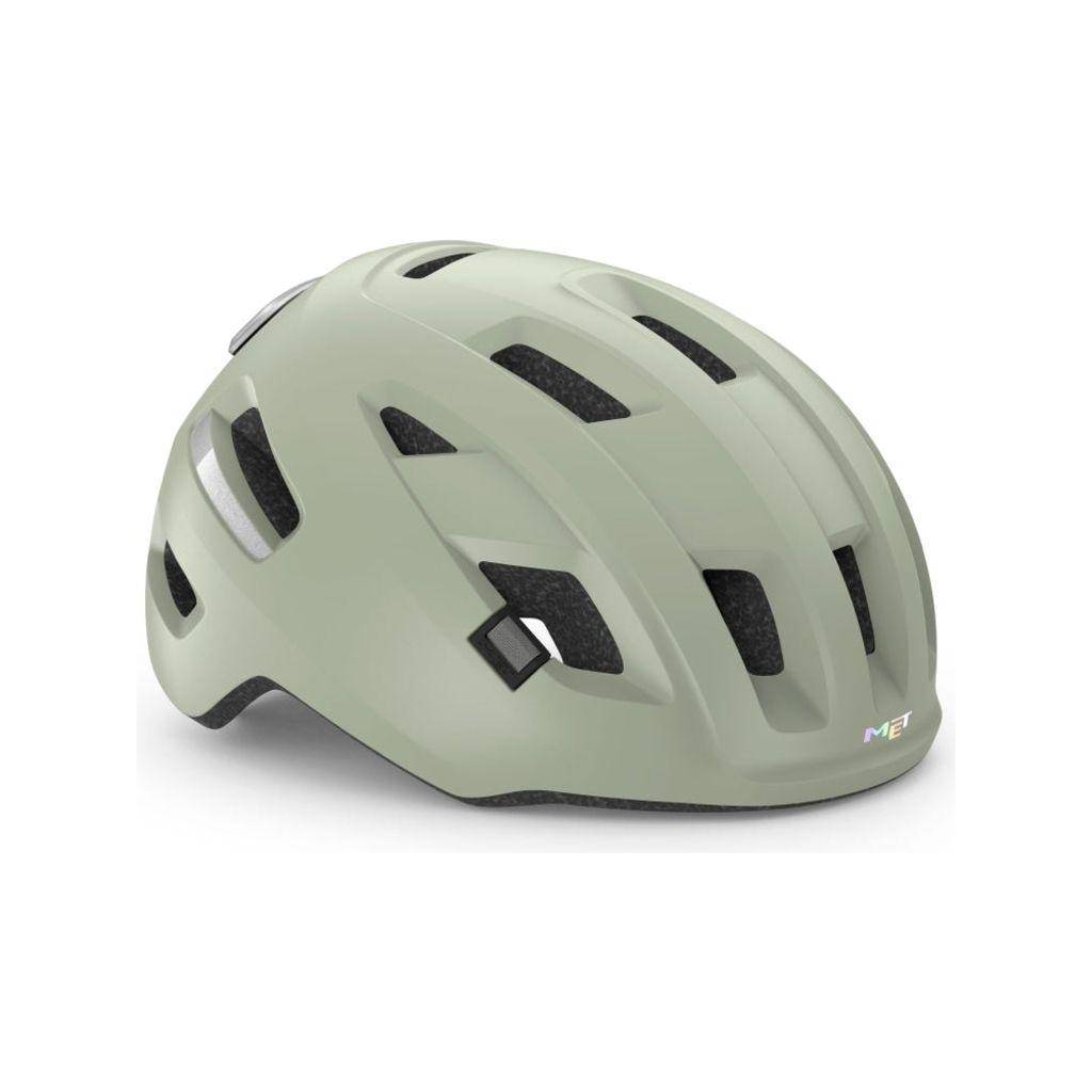 E-Bike helm van MET met ventilatiegaten en verstelbare riem, ontworpen voor veiligheid en comfort tijdens het fietsen.