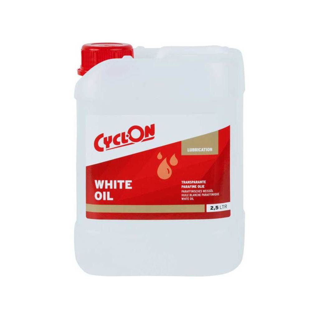 CyclOn naaimachineolie in witte olie, 2,5 liter, smeermiddel voor naaimachines, zichtbaar in een open fles