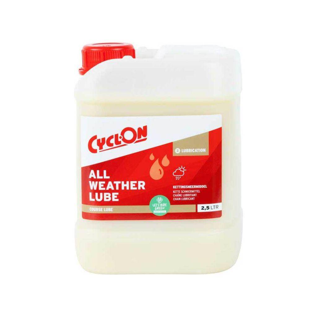 CyclOn All Weather Lube kettingsmeermiddel in 2,5 liter container, biologisch afbreekbaar en geschikt voor alle weersomstandigheden.