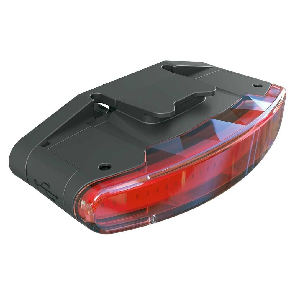 Zwart SKS Infinity Usb achterlicht met 30 lumen, geschikt voor fietsverlichting, STVZO-gecertificeerd, zichtbaar op de foto