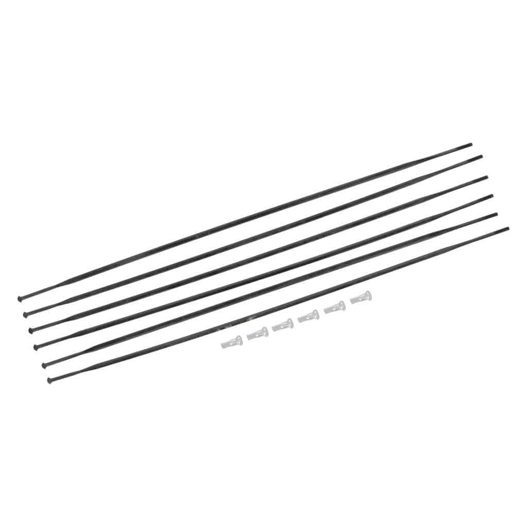 Zwart set van zes DT Swiss ARC1100 Dicut 50 DB 28-inch wielspaken voor voor- en achterwielen, zichtbaar in de afbeelding