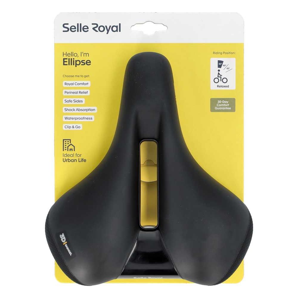 Zwart Selle Royal Ellipse Relaxed Urban Life fietszadel, comfortabel en ergonomisch ontworpen voor stadsgebruik.