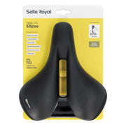 Zwart Selle Royal Ellipse Relaxed Urban Life fietszadel met comfortabele vorm voor stadsfietsen, zichtbaar op de afbeelding.