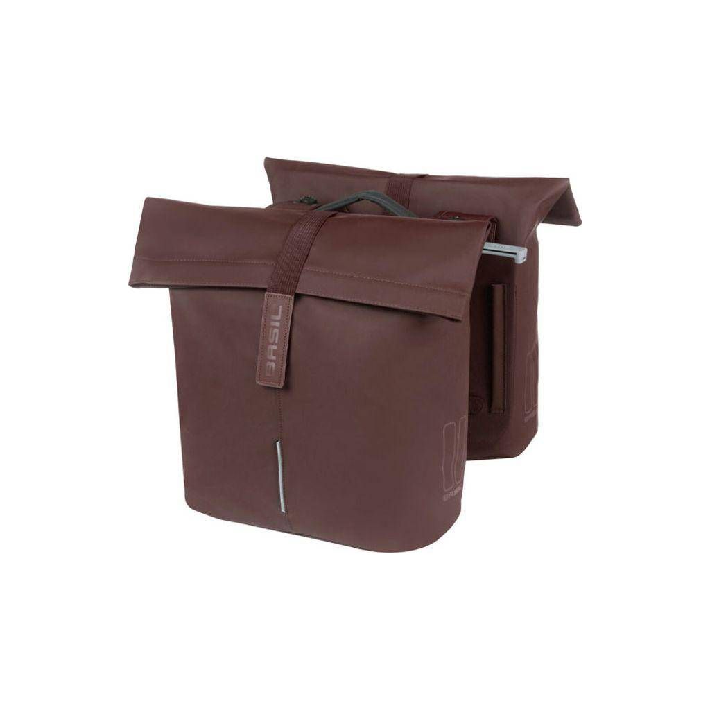Basil City dubbele fietstas van 28-32 liter, waterafstotend, geschikt voor MIK dragers, zwart met reflectie details