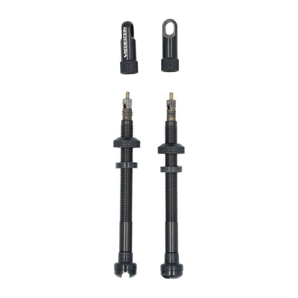 Vredestein ventielen set A voor tubeless banden, inclusief twee ventielen, geschikt voor autobanden, zichtbaar in de afbeelding.