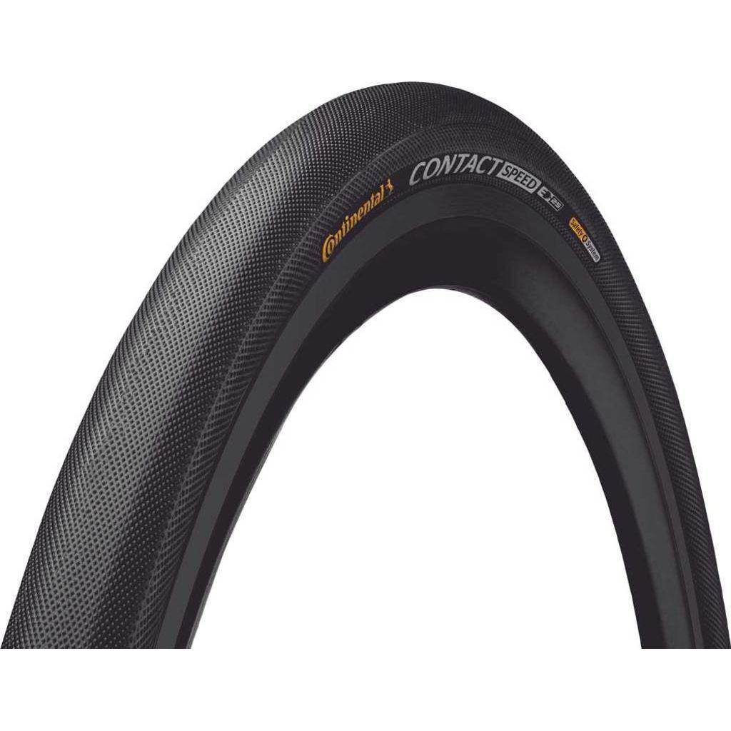 Zwarte 28-inch Continental Contact Speed stadsfiets buitenband met Safetysystem Breaker, geschikt voor stadsritten.