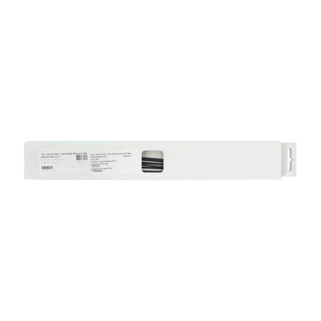 Set van 8 zwarte DT Swiss ER1600 Dicut 21 DB spaaksets voor voor- en achterwielen, inclusief spacers, geschikt voor fiets.