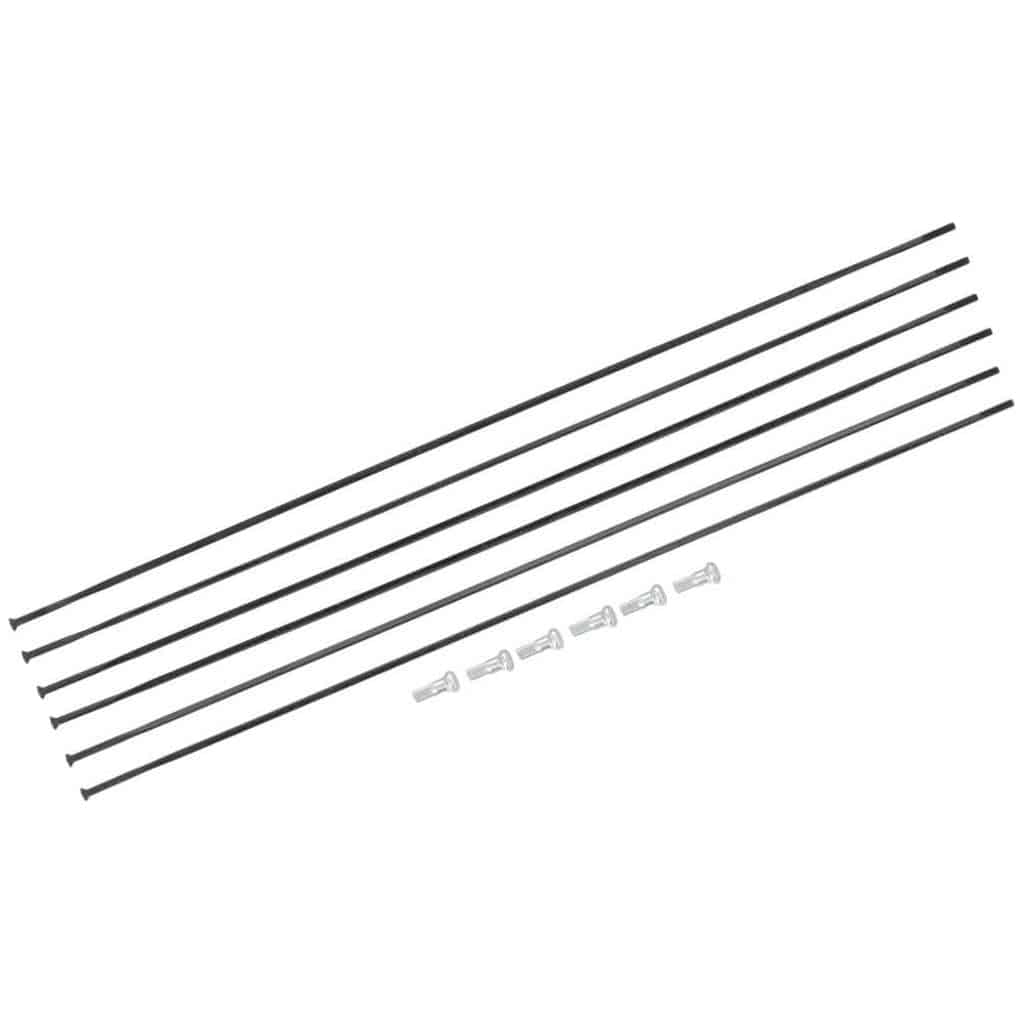 Zwart set van 6 DT Swiss PR1600 Dicut 21 spaakkits voor voor- en achterwielen, inclusief 2 Cross spaken, op zwart frame