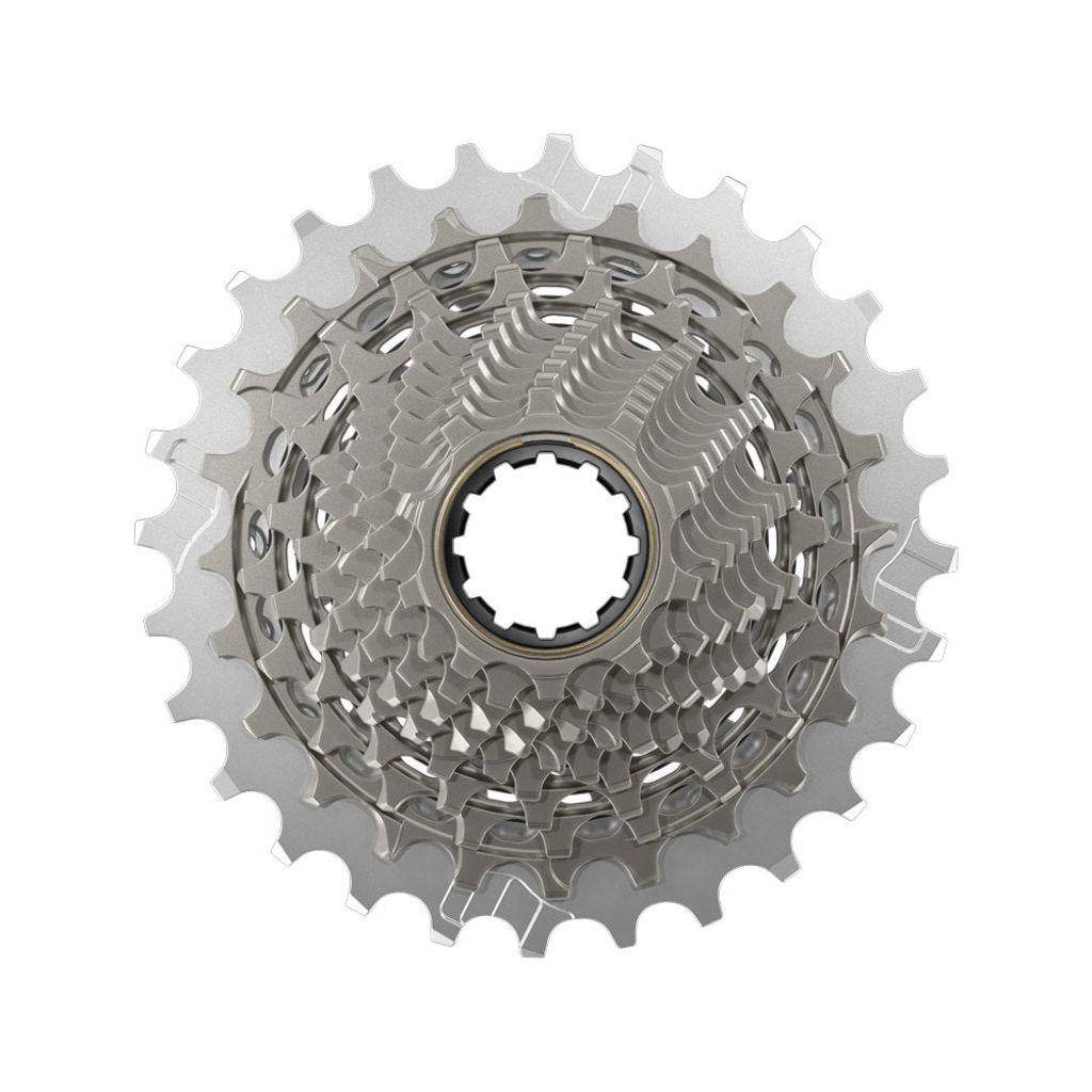 Sram Xg1290 12-speed cassette in zilver met XDR freehub, geschikt voor high-performance racefietsen en mountainbikes