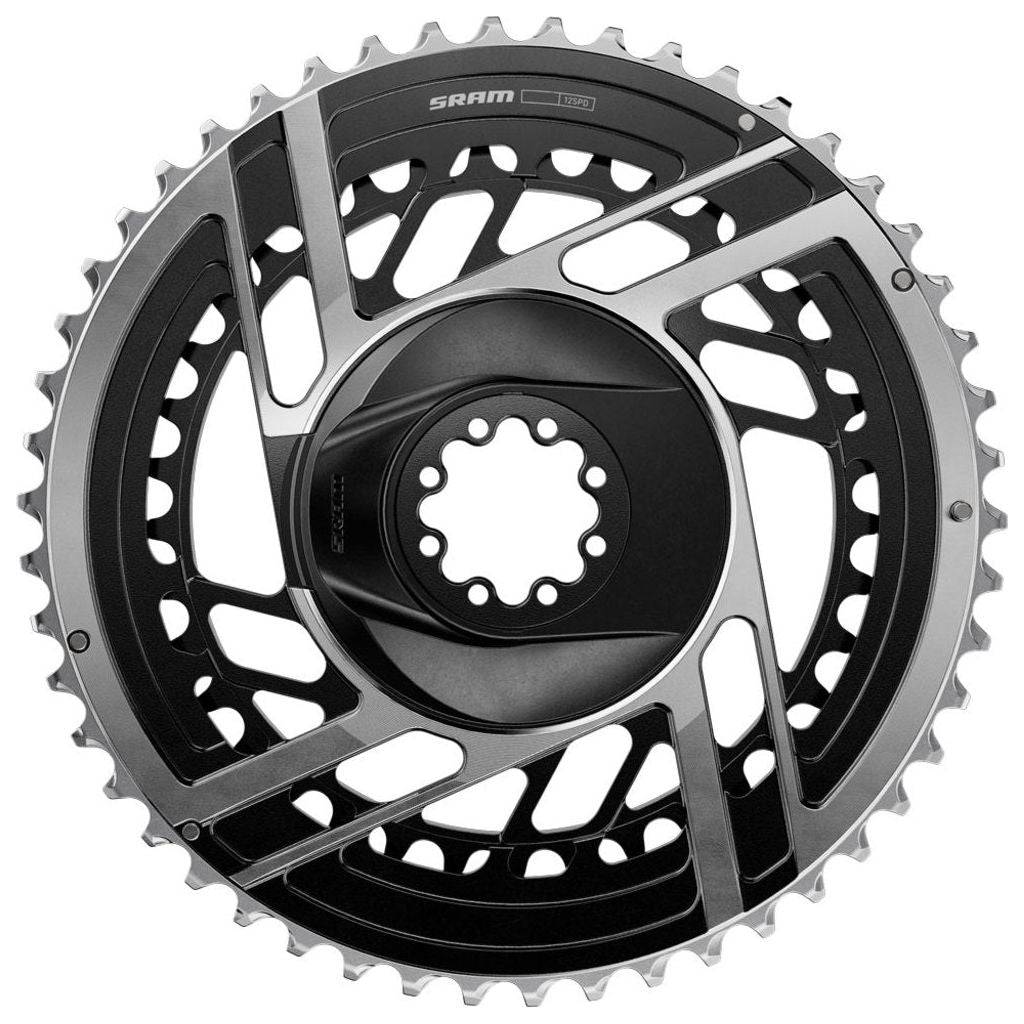 Sram Kettingblad Red Axs E1 DM voor 12-speed fietsen, zwart en zilver, met gedetailleerde tandsectie en montagegaten