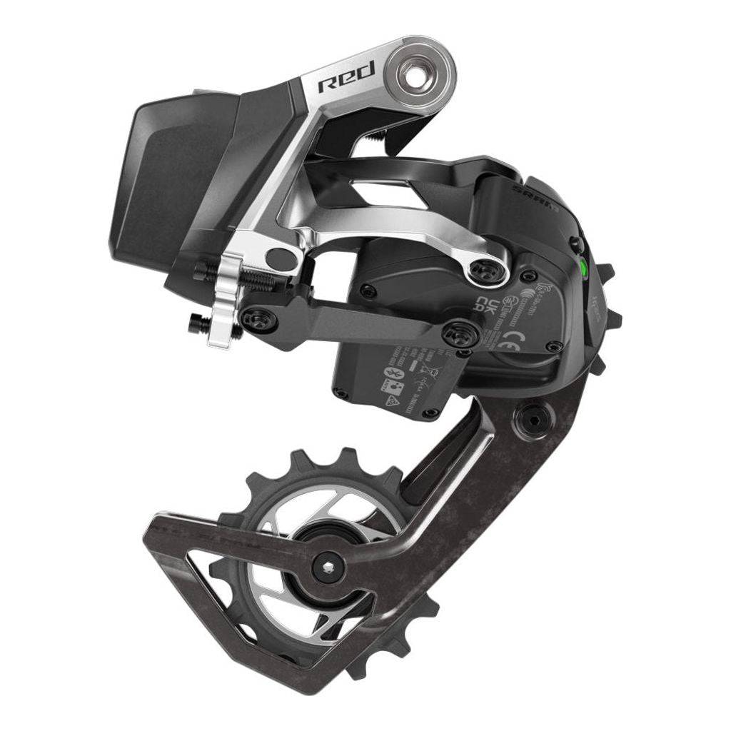 Sram AXS 12V achterderailleur in rood met 36T aandrijving, geschikt voor racefietsen en mountainbikes