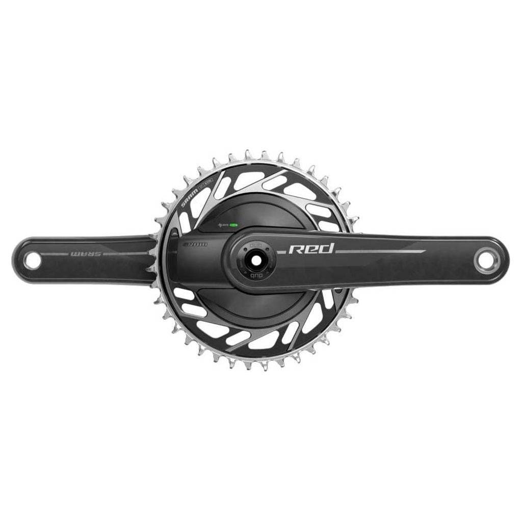 Zwart Sram Red AXS PM Wide E1 13V DUB TM carbon gravel crankstel met 42T kettingblad en powermeter, zichtbaar in de afbeelding