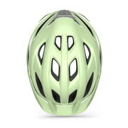 MET MTB helm Crossover met MIPS, urban en mountainbike ontwerp, close-up van de ventilatiegaten en verstelbare riem.