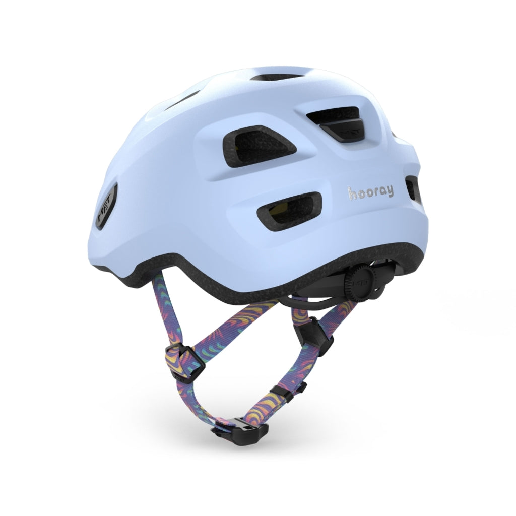 MET Hooray kinderfietshelm, kleurrijke kinderveiligheidshelm met ventilatieopeningen en verstelbare band voor veilig fietsen.