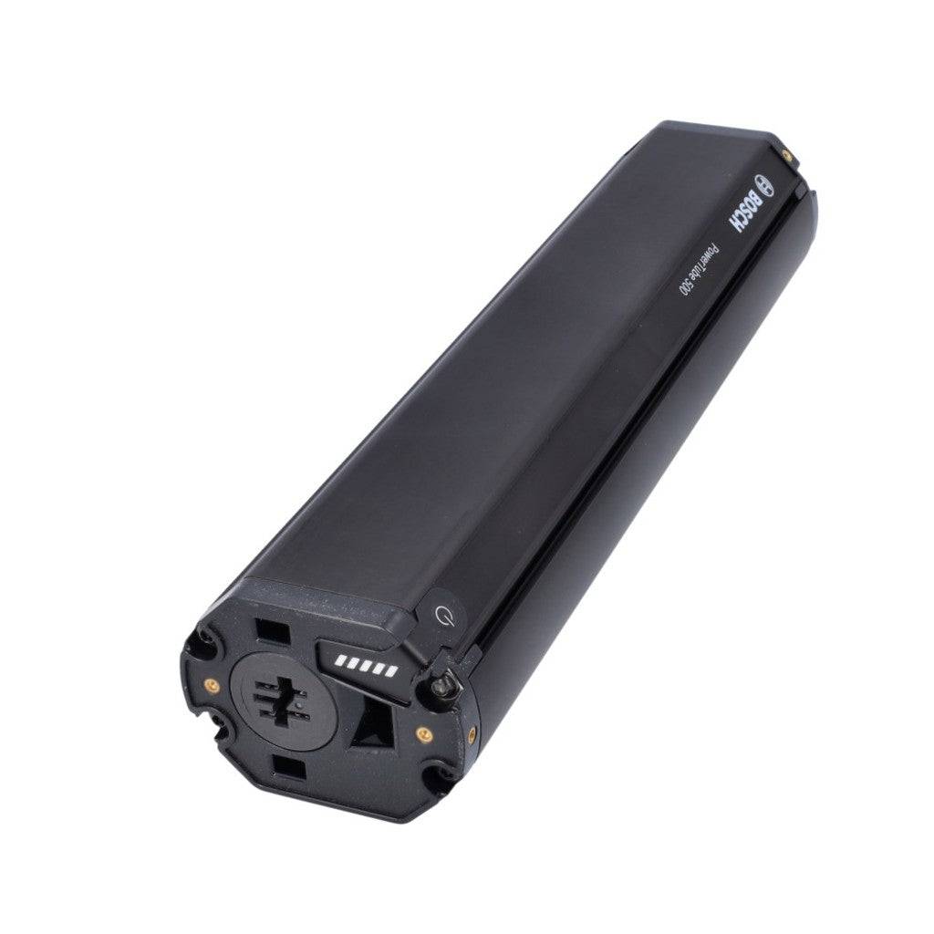 Bosch Powertube 500 vert e-bike accu met label, geschikt voor Bosch e-bikes, zichtbaar op afbeelding.
