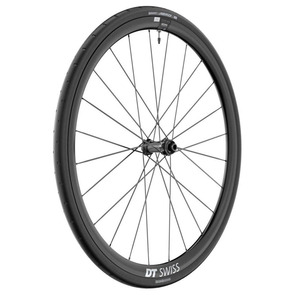 Zwart voorwiel 28" DT Swiss ER1600 Spline 30 DB WTS Disc CL aluminium racefiets wiel op afbeelding