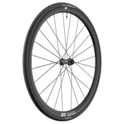 Zwart voorwiel 28" DT Swiss ER1600 Spline 30 DB WTS Disc CL aluminium racefiets wiel op afbeelding