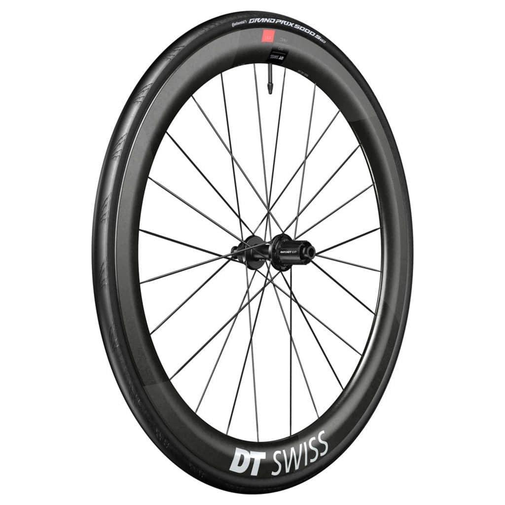 Achterwiel voor racefiets, 28 inch DT Swiss ARC1100 Dicut 50 DB WTS, carbon zwart, met disc rem en snelspanner.
