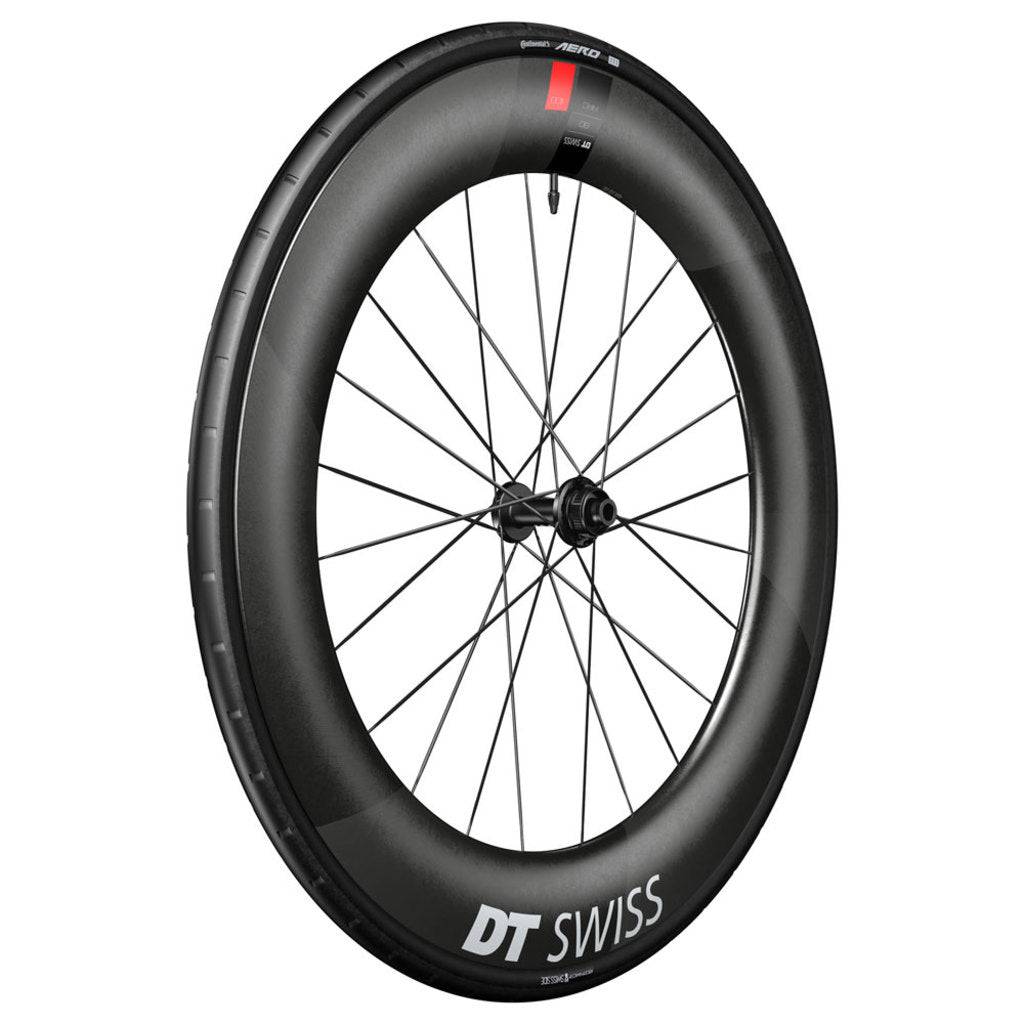 Voorwiel 28" DT Swiss ARC1100 Dicut 80 DB WTS Disc CL Carbon zwart, racefiets wiel met aerodynamisch design en carbon velg.