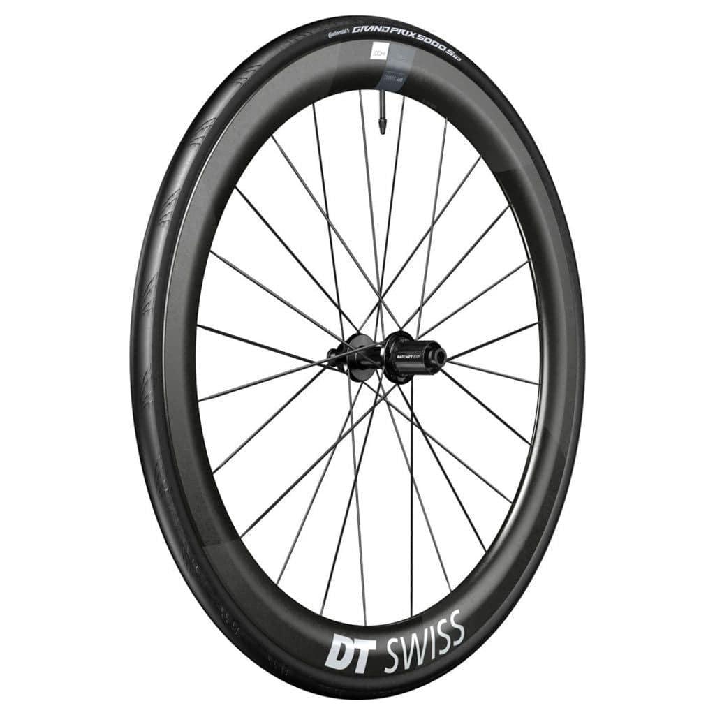Racefiets wielenset van DT Swiss, Arc 1400 Dicut 50 C, 28 inch, inclusief Shimano SH11 snelspanner, zichtbaar in de afbeelding.
